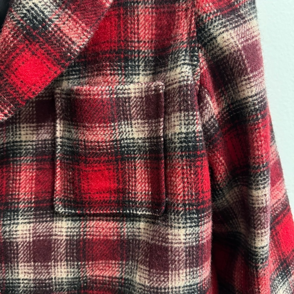 Vintage Eddie Bauer Wool Blend Tartan Red Plaid Blazer Size Large Petit - Picture 7 of 9